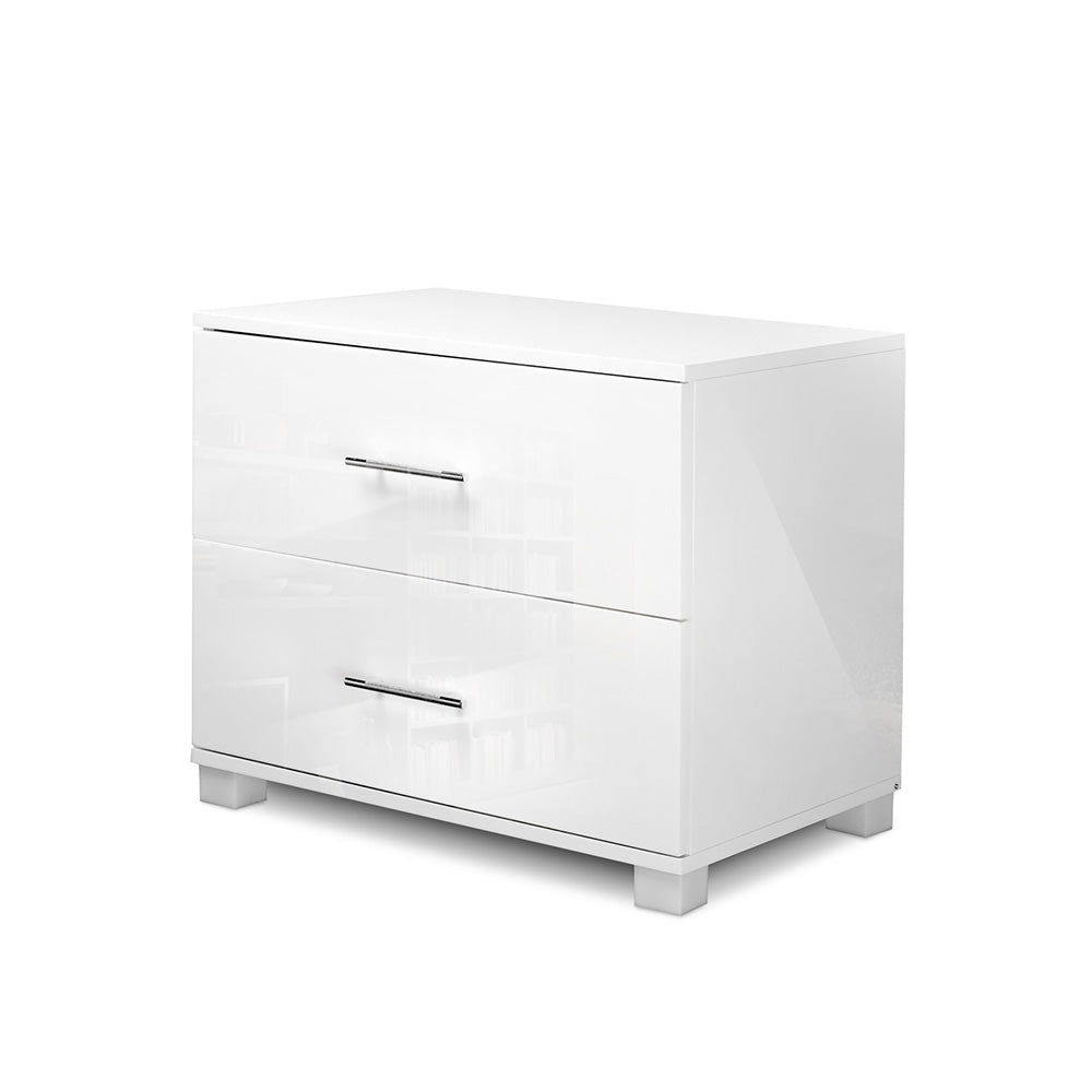 Artiss Bedside Table 2 Drawers High Gloss - ZARA White