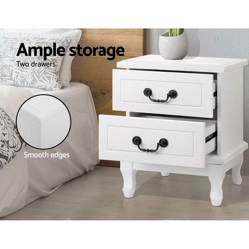 Artiss Bedside Table 2 Drawers - KUBI White