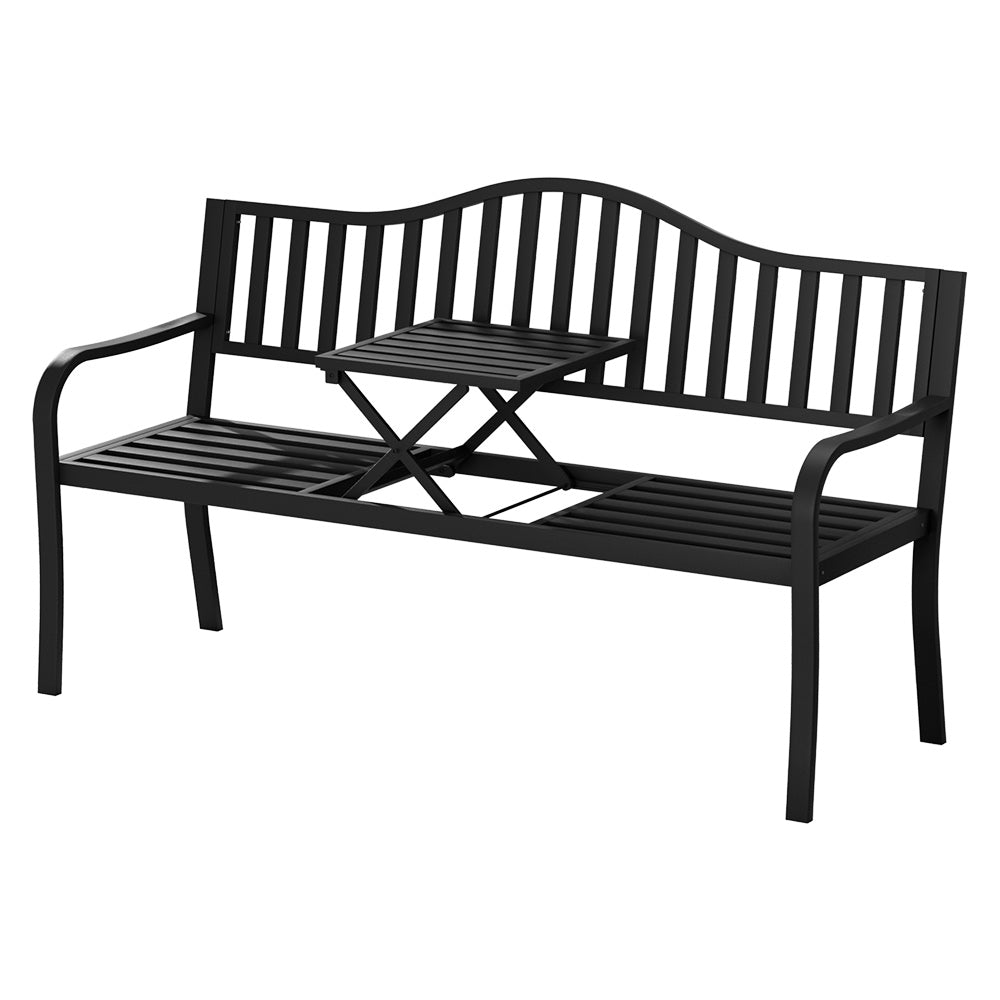 Gardeon Outdoor Garden Bench Seat Loveseat Steel Foldable Table Patio Furniture Black