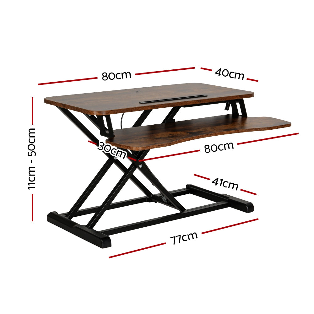 Artiss Standing Desk Riser Height Adjustable Rustic Brown 80CM