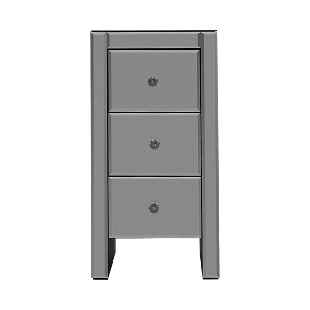 Artiss Bedside Table 3 Drawers Mirrored - QUENN Grey