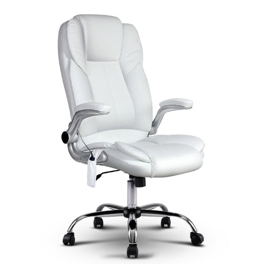 Artiss 8 Point Massage Office Chair PU Leather White