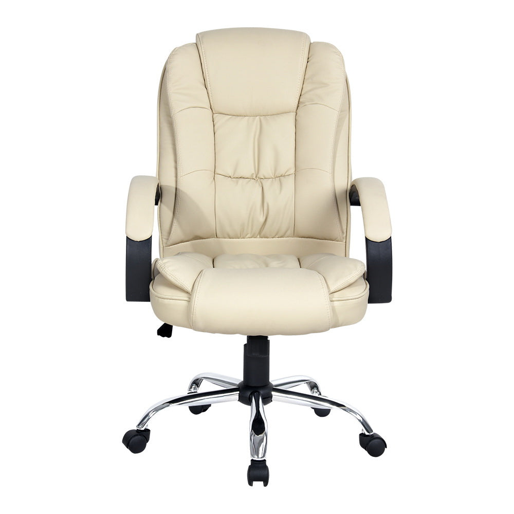 Artiss Executive Office Chair Leather Tilt Beige