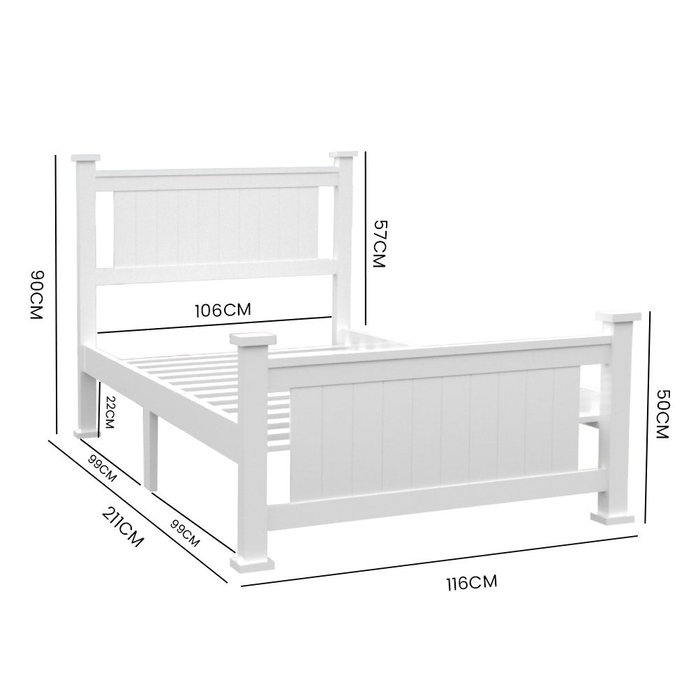 KINGSTON SLUMBER King Single Wooden Timber Bed Frame, White