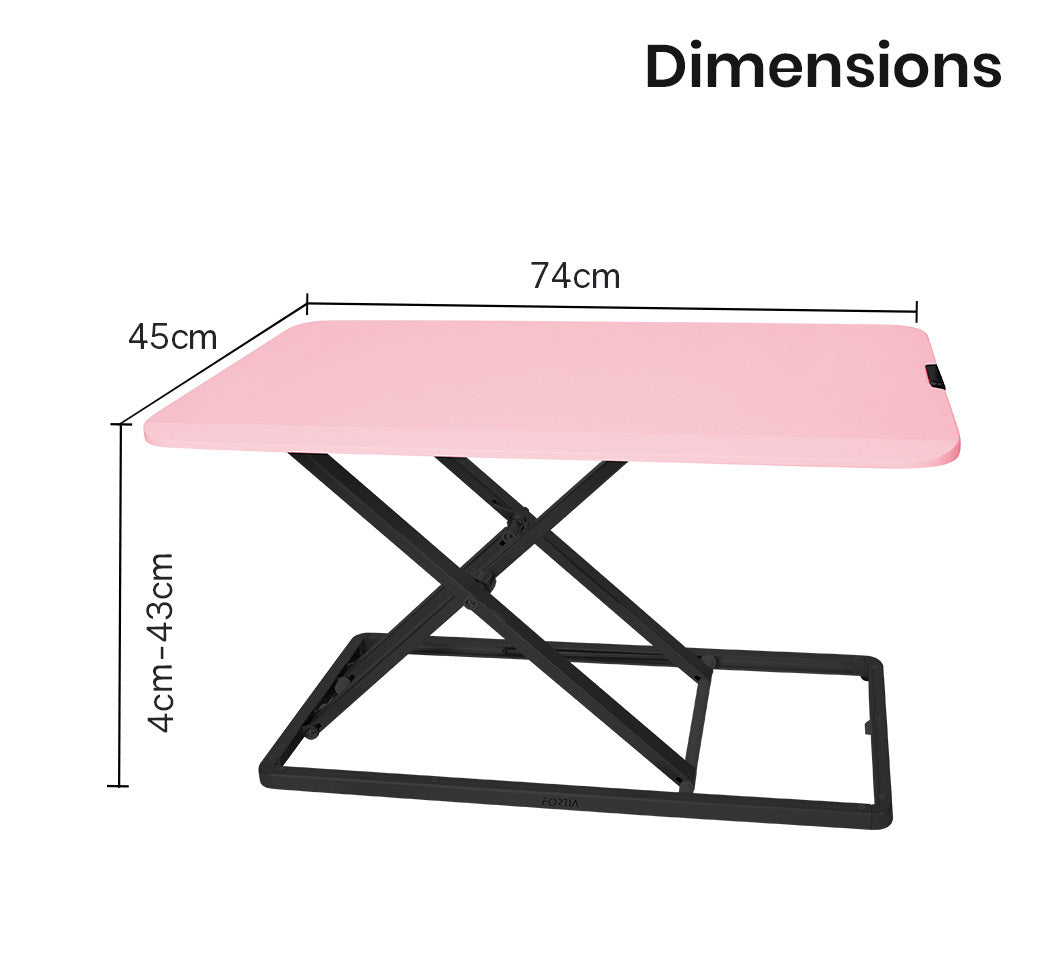 Fortia Desk Riser 74cm Wide Adjustable Sit to Stand for Dual Monitor, Keyboard, Laptop, Pink