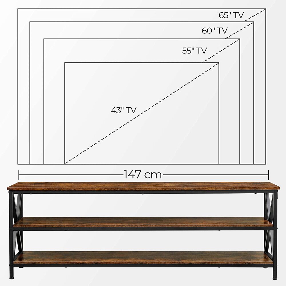 VASAGLE TV Shelf TV Cabinet Lowboard for TVs up to 65 inches Vintage Brown/Black LTV100B01