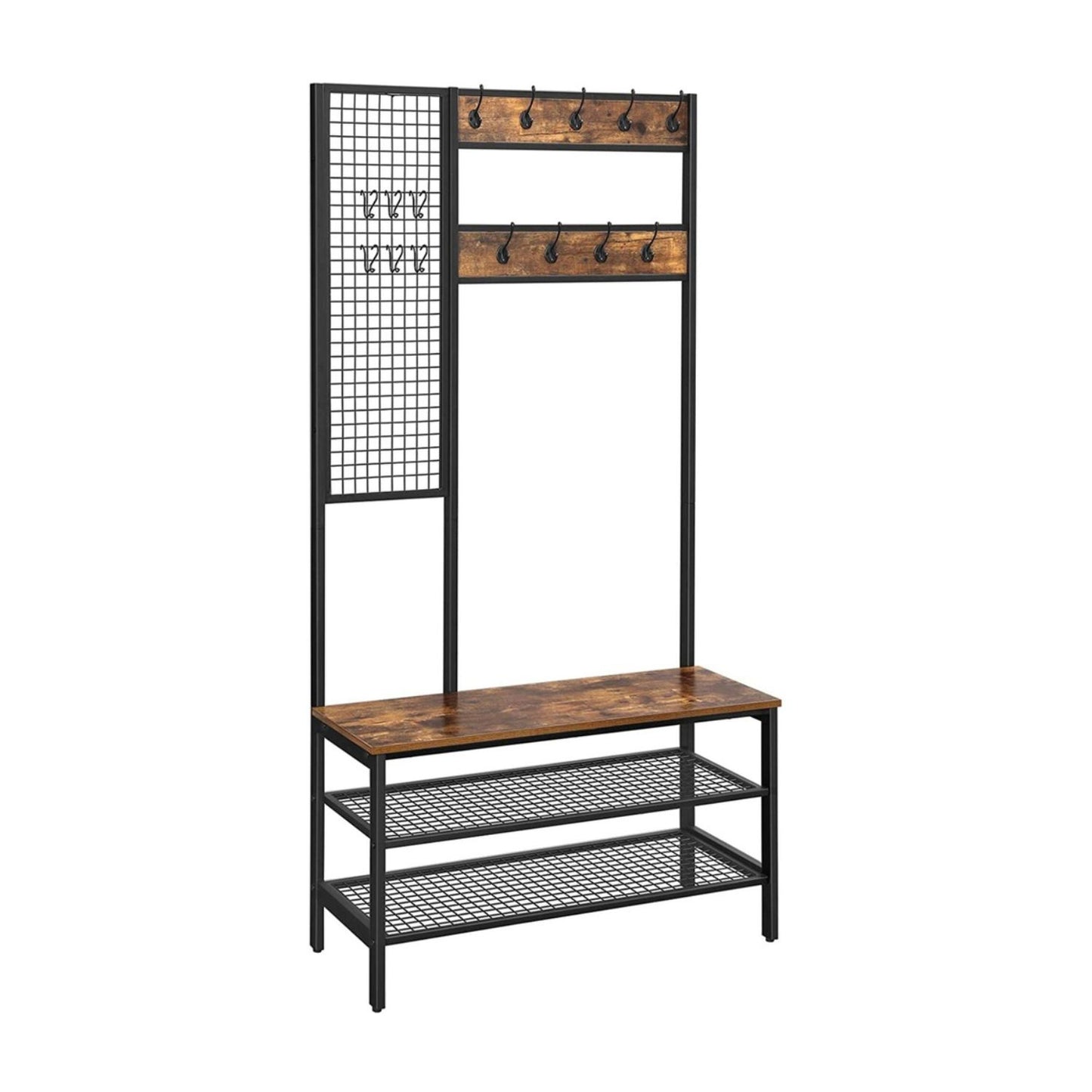 VASAGLE Coat Rack Stand with Grid Wall 185 cm Rustic Brown HSR98BX