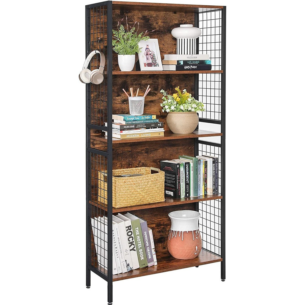 VASAGLE 4 Tiers Bookcase Office Storage Shelf Rustic Brown and Black LBC023B01