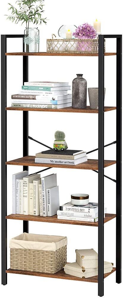 VASAGLE 5-Tier Storage Rack Bookshelf with Steel Frame Rustic Brown and Black LLS061B01