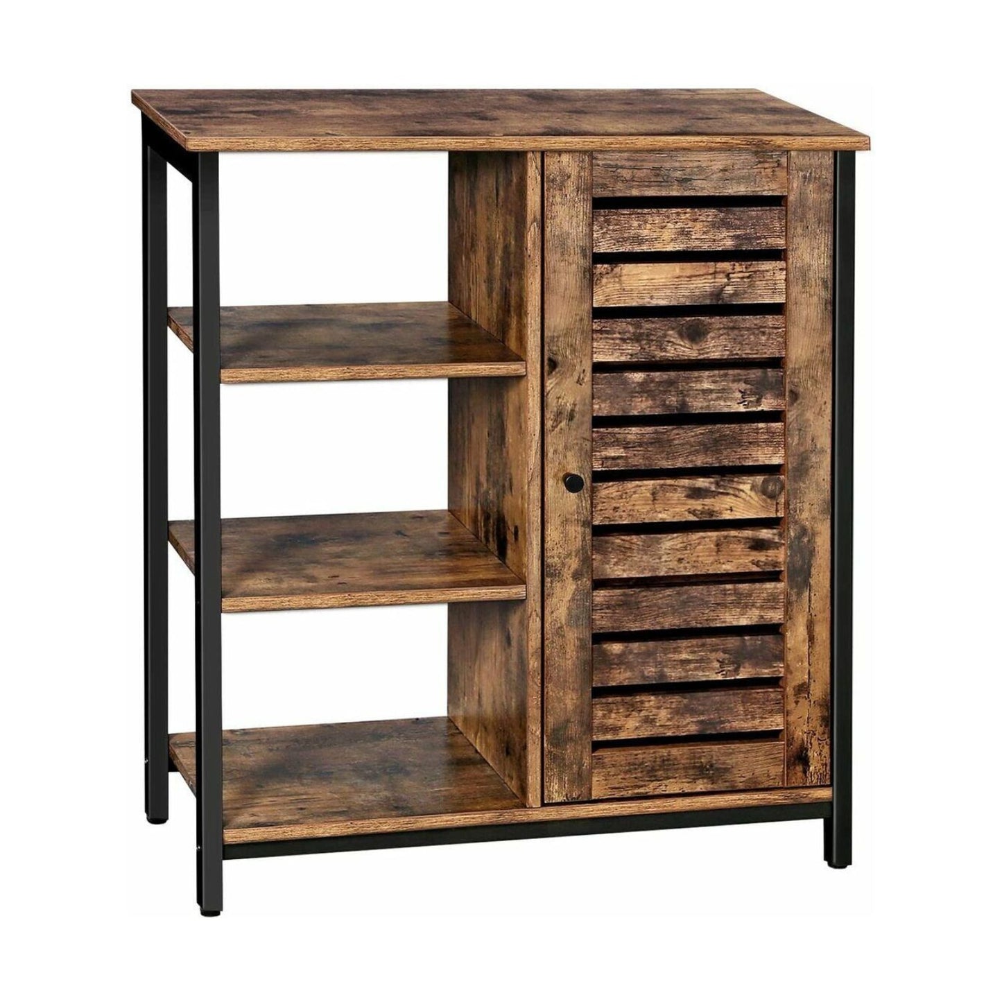 VASAGLE Storage Cabinet Cupboard Multipurpose Cabinet 3 Shelves and a Cabinet with Door Rustic Brown and Black LSC74BX