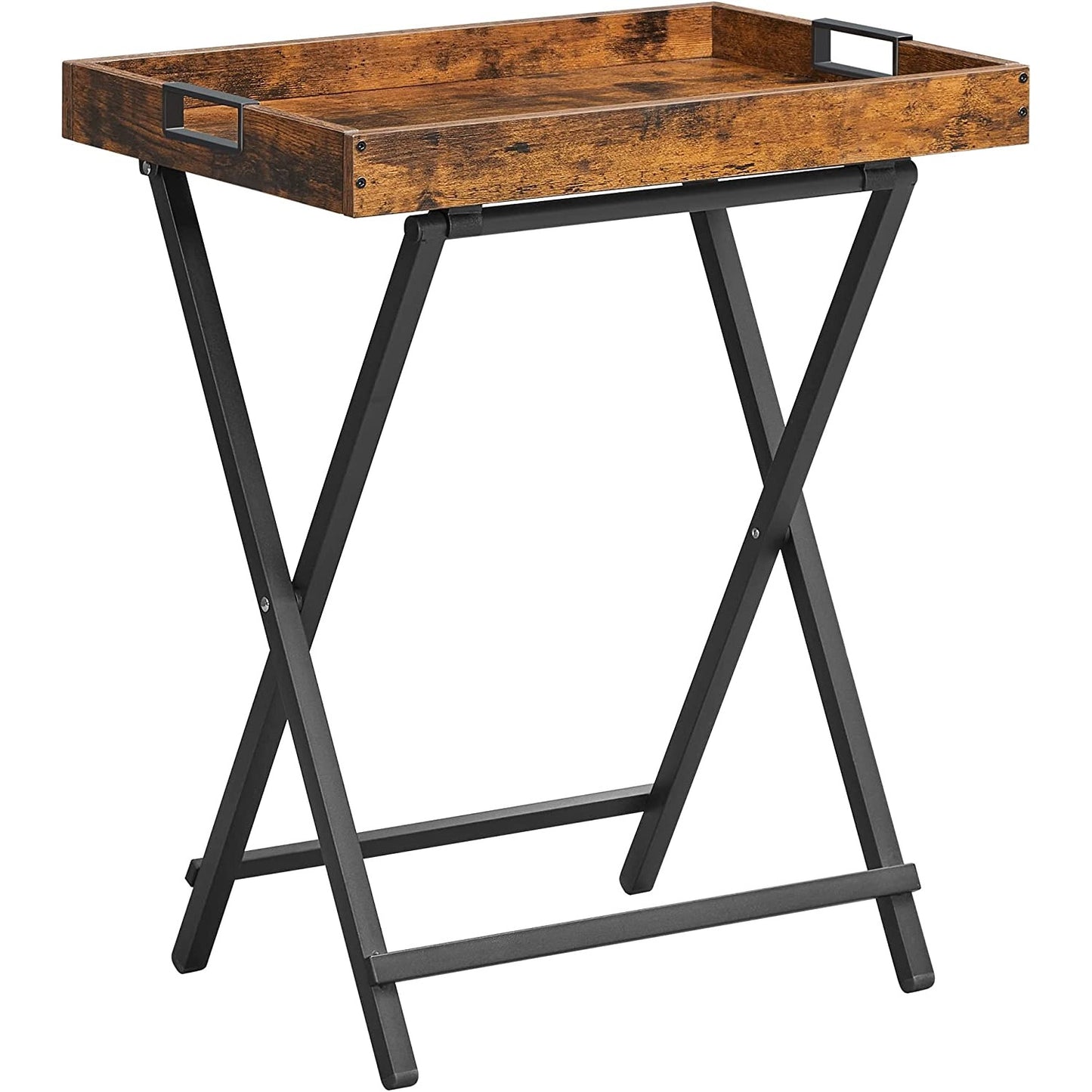 VASAGLE TV Tray Folding Table with Removable Serving Tray Rustic Brown and Black LET252B01