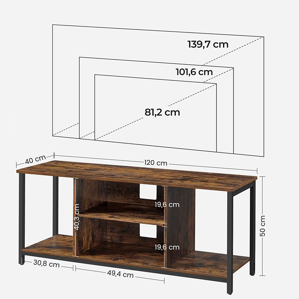 VASAGLE TV Cabinet Shelf with Open Compartments Brown and Black LTV060B01