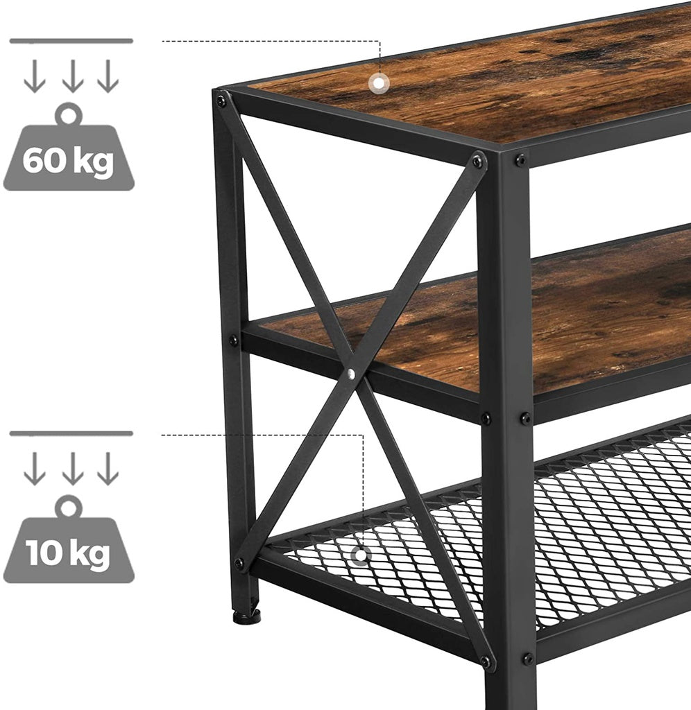 VASAGLE TV Cabinet Stand Lowboard for TVs up to 60 Inches with Shelves Steel Frame Vintage Brown/Black LTV094B01