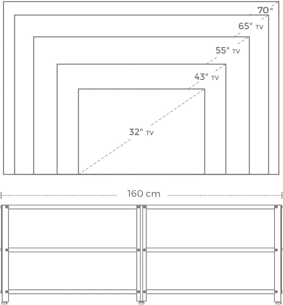 VASAGLE TV Cabinet Stand Lowboard for TVs up to 70 Inches with Shelves Steel Frame Vintage Brown/Black LTV095B01