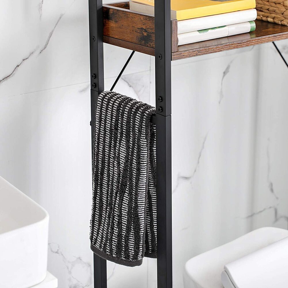 VASAGLE Toilet Shelf Bathroom Shelf Washing Machine Shelf with 3 Open Shelves Space Vintage Brown Black BTS002B01