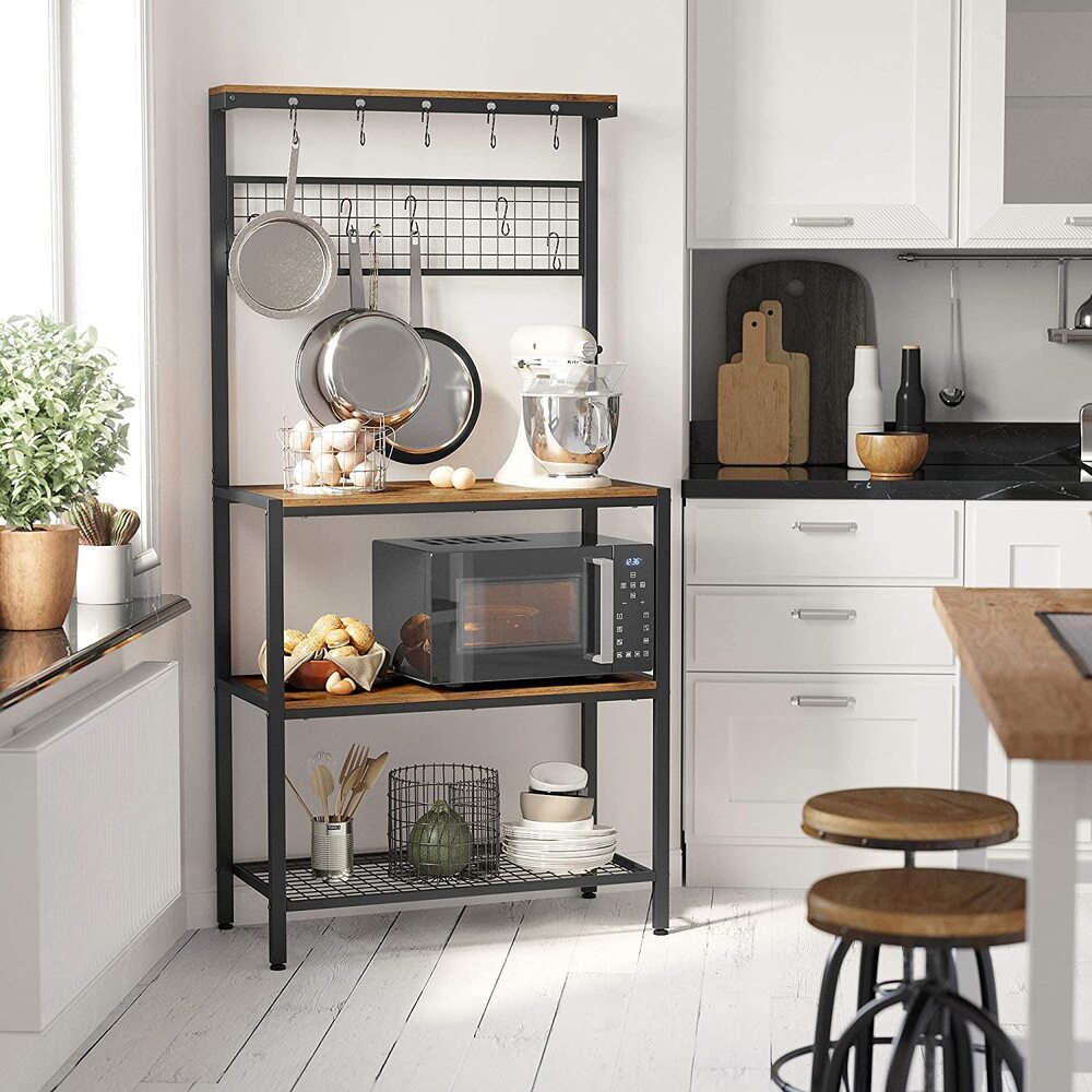 VASAGLE Industrial Kitchen Baker's Rack Kitchen Unit with Storage Shelves Rustic Brown KKS17BX