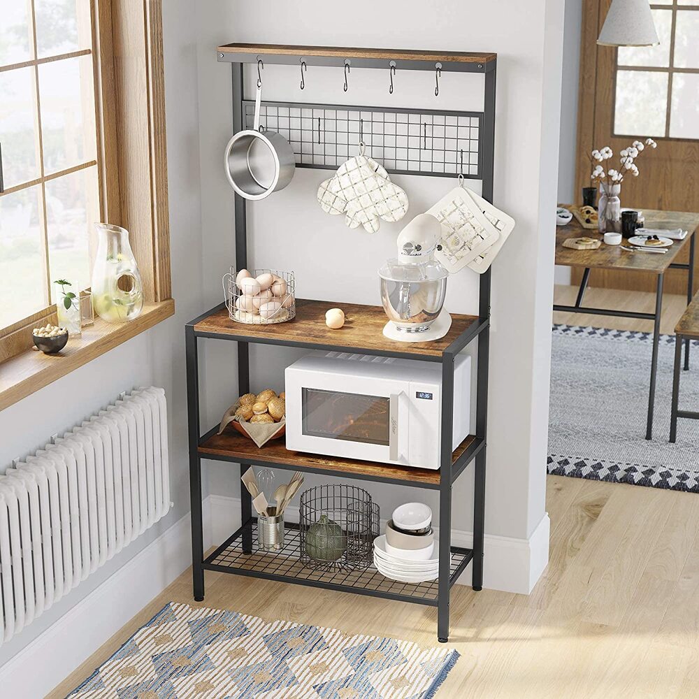 VASAGLE Industrial Kitchen Baker's Rack Kitchen Unit with Storage Shelves Rustic Brown KKS17BX