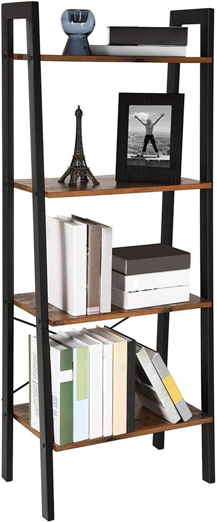 VASAGLE Ladder Shelf 4-Tier Industrial Storage Rack for Living Room Rustic Brown and Black LLS44X