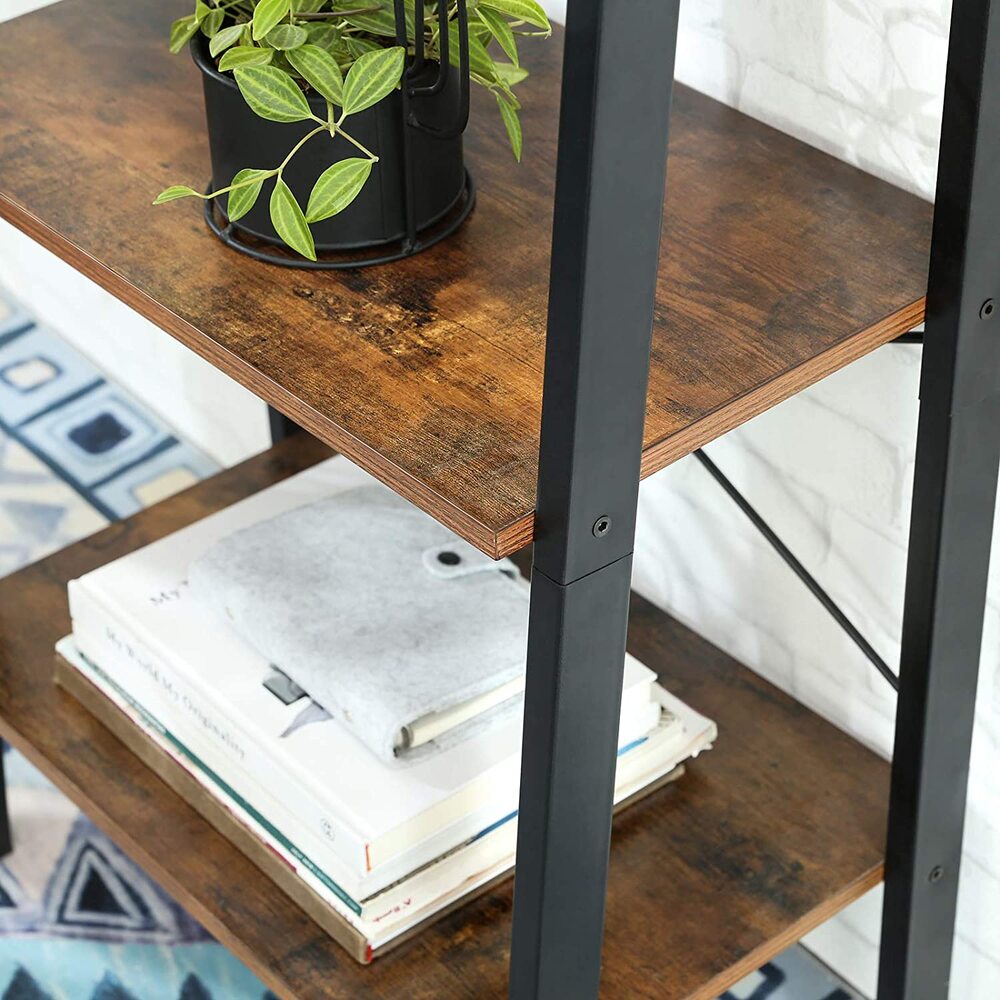 VASAGLE Ladder Shelf 4-Tier Industrial Storage Rack for Living Room Rustic Brown and Black LLS44X