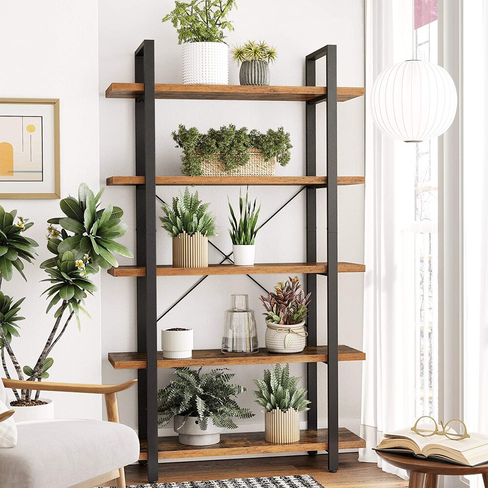 VASAGLE Bookshelf 5-Tier Industrial Stable Bookcase Rustic Brown and Black LLS55BX