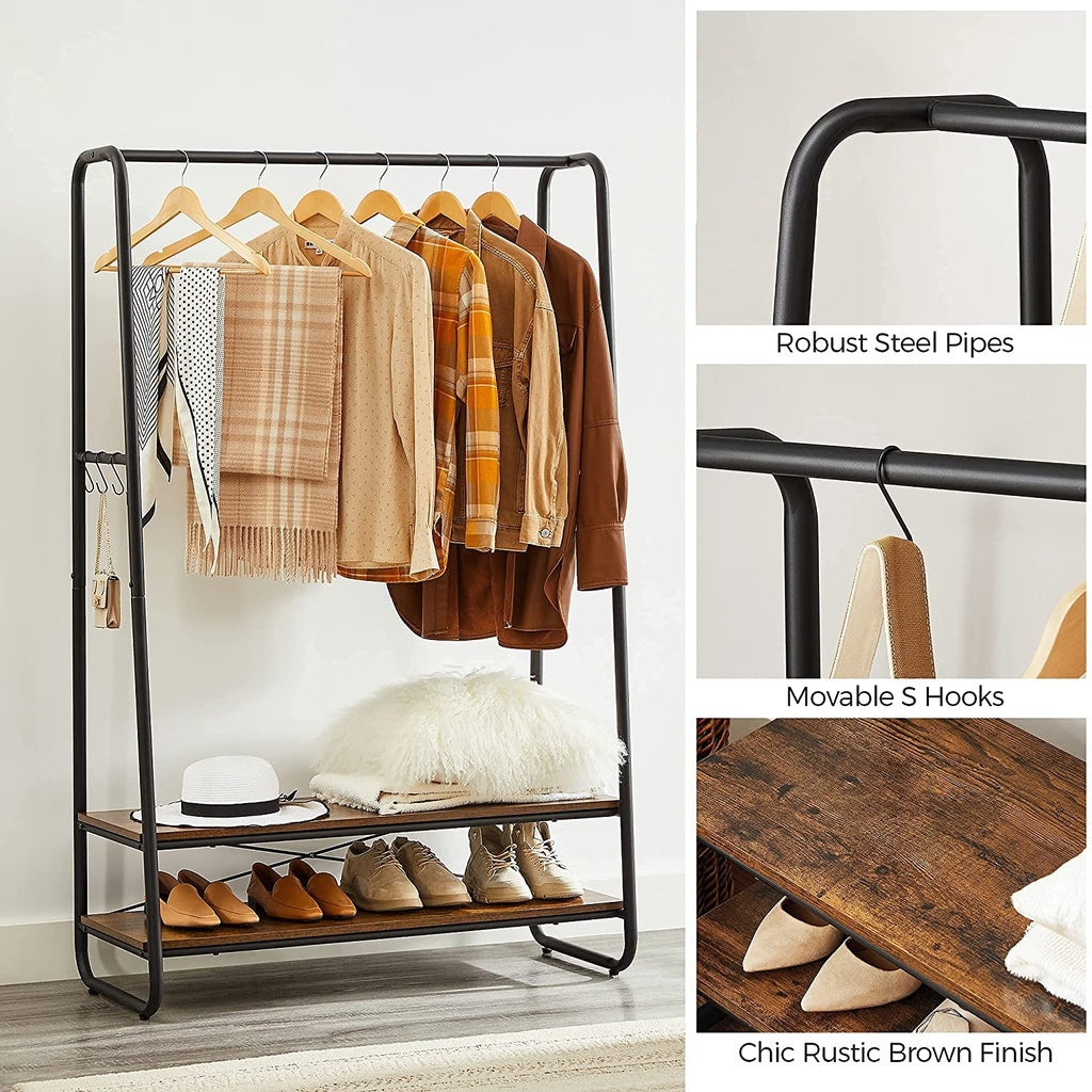 VASAGLE Clothes Rack with 2 Shelves Rustic Brown and Black RGR112B01