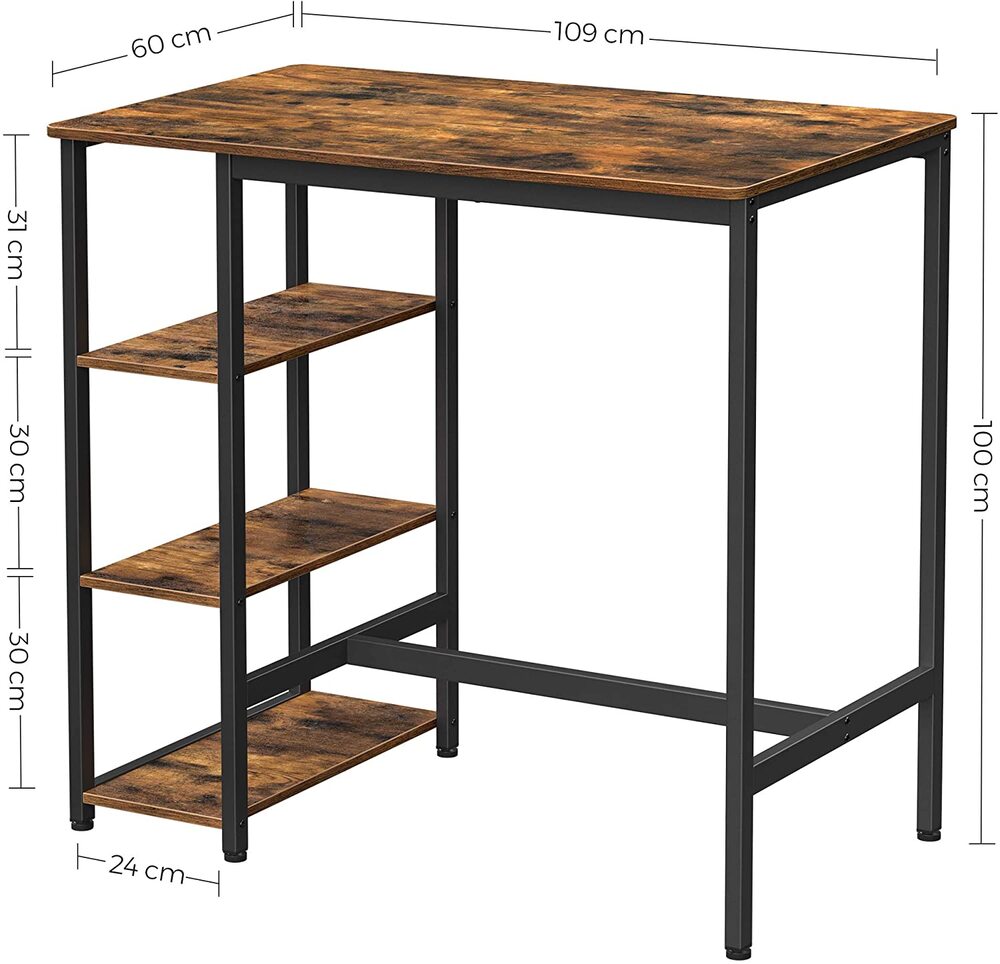 VASAGLE Bar Table Kitchen Table Dining Table with 3 Shelves Stable Steel Structure for Bar Party Cellar Restaurant Industrial Style Easy to Assemble Rustic Brown LBT11X