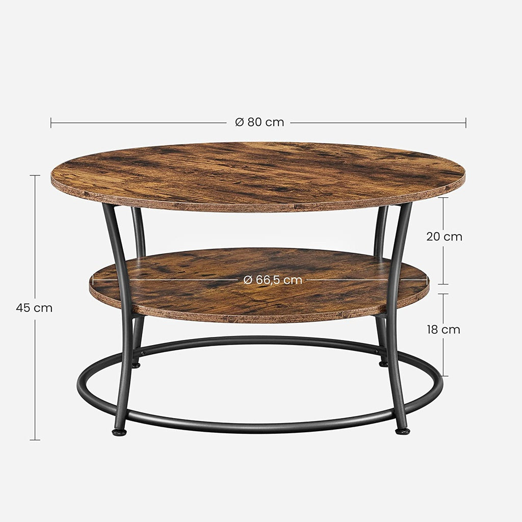 VASAGLE Coffee Round Cocktail Table With Shelf Rustic Brown LCT80BX