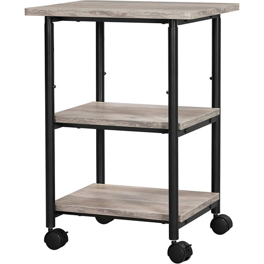 VASAGLE 3-Tier Machine Cart with Wheels and Adjustable Table Top Greige and Black OPS003B02