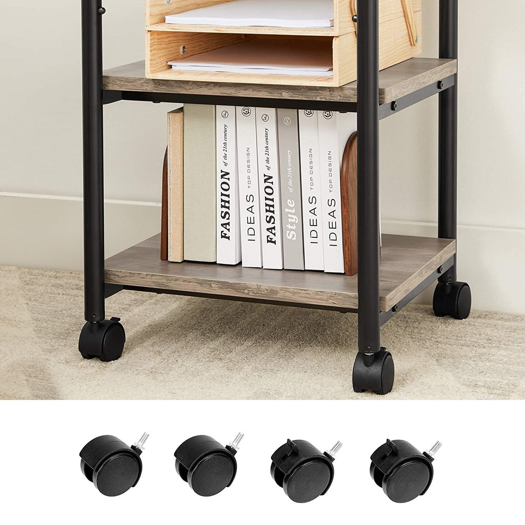 VASAGLE 3-Tier Machine Cart with Wheels and Adjustable Table Top Greige and Black OPS003B02