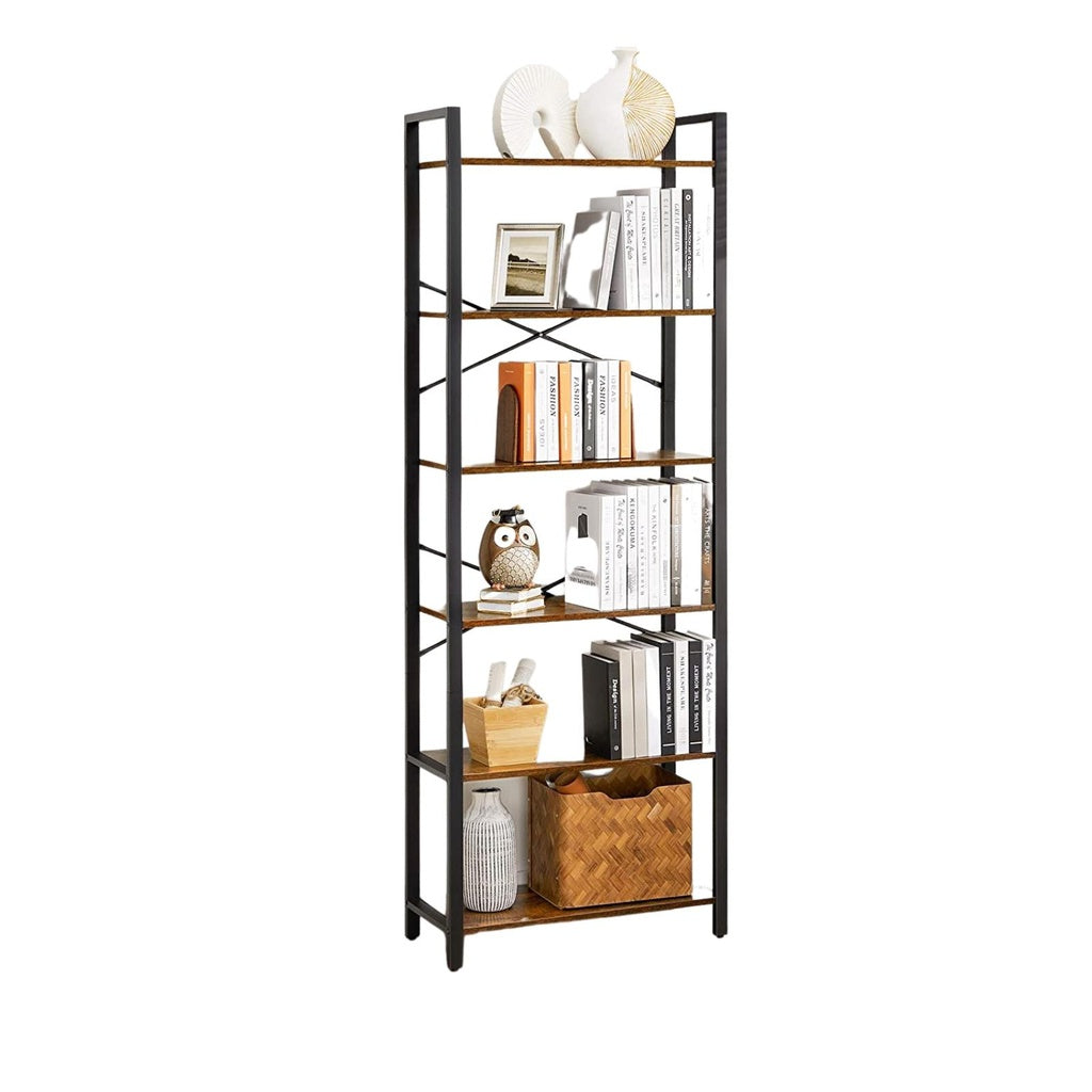 VASAGLE 6-Tier Bookcase Storage Shelf Steel Frame for Living Room Study Office Hallway Industrial Design Vintage Brown Black LLS062B01