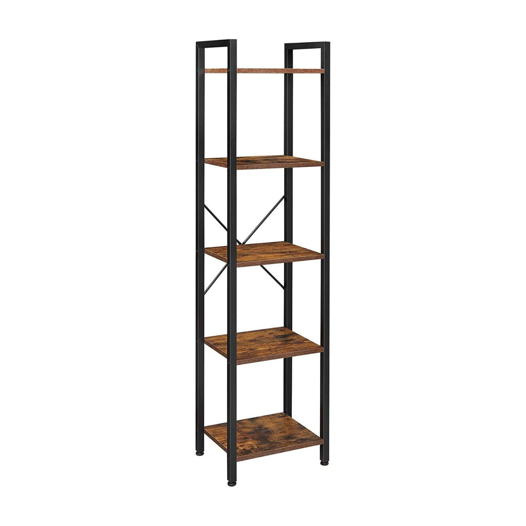 VASAGLE 5-Tier Bookshelf Storage Rack with Steel Frame for Living Room Office Study Hallway Industrial Style Rustic Brown and Black LLS100B01