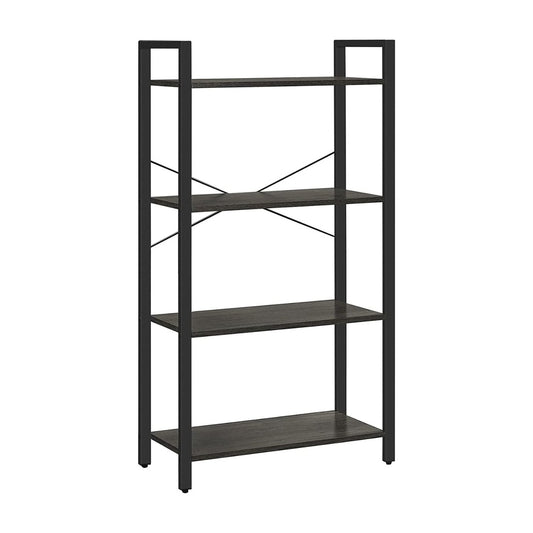 VASAGLE 4-Tier Bookshelf Storage Rack with Steel Frame for Living Room Office Study Hallway Industrial Style Charcoal Grey and Black LLS060B04