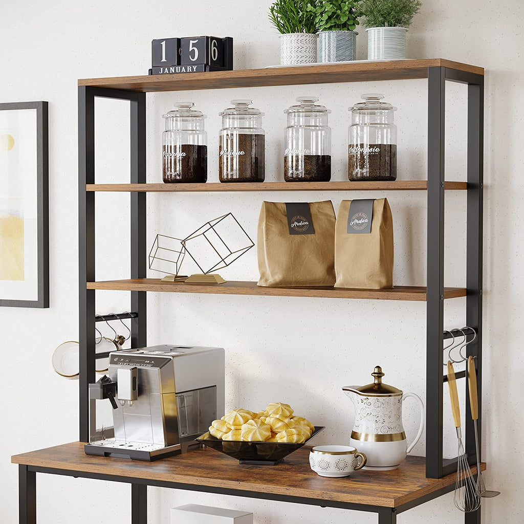 VASAGLE 6 Tier Storage Shelves with 6 Hooks Rustic Brown and Black KKS019B01