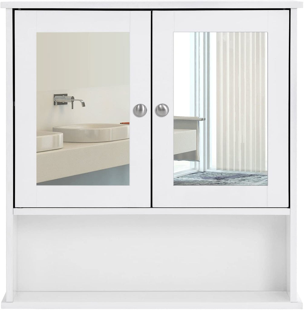 VASAGLE Wall Cabinet with 2 Mirror Doors White LHC002