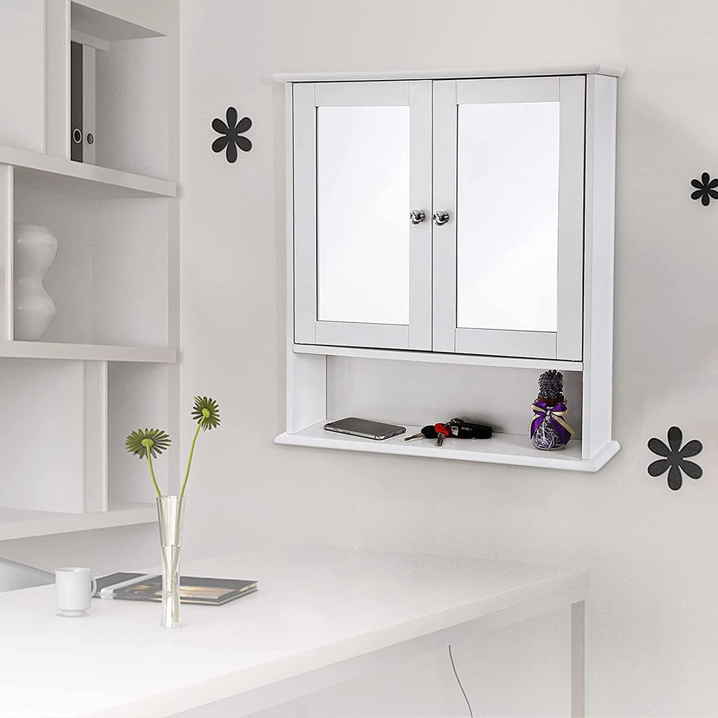 VASAGLE Wall Cabinet with 2 Mirror Doors White LHC002