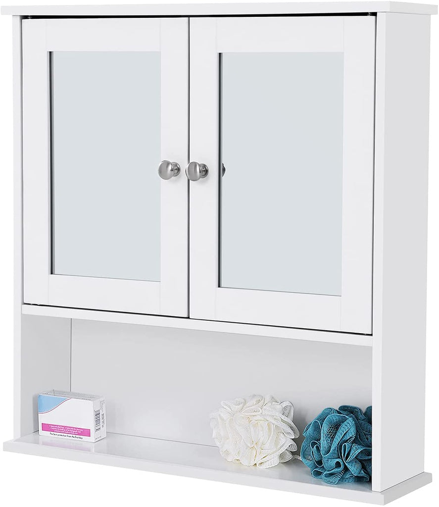 VASAGLE Wall Cabinet with 2 Mirror Doors White LHC002