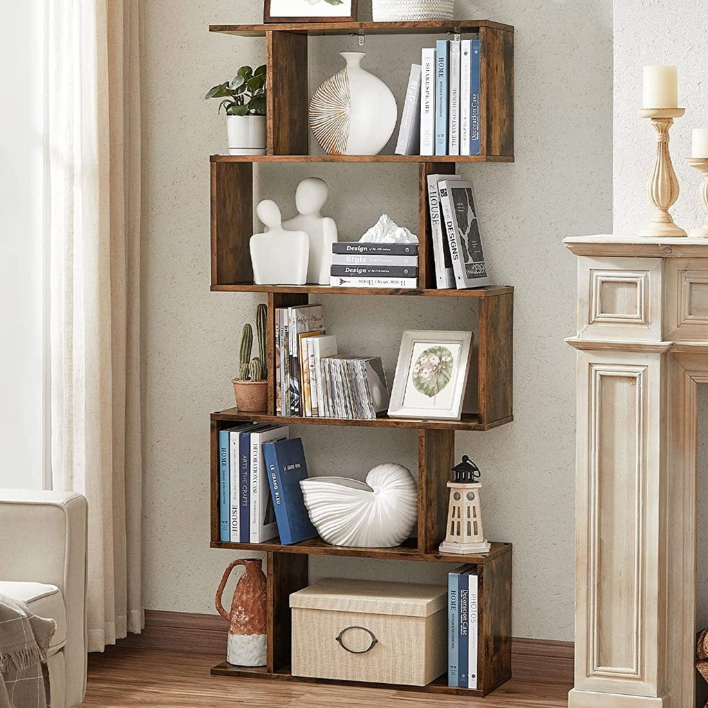 VASAGLE 5-Tier Bookshelf Display Shelf and Room Divider Freestanding Decorative Storage Shelving Rustic Brown LBC62BX