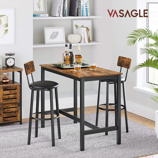 VASAGLE Set of 2 Bar Stools with Footrest PU Cover Vintage Brown Black