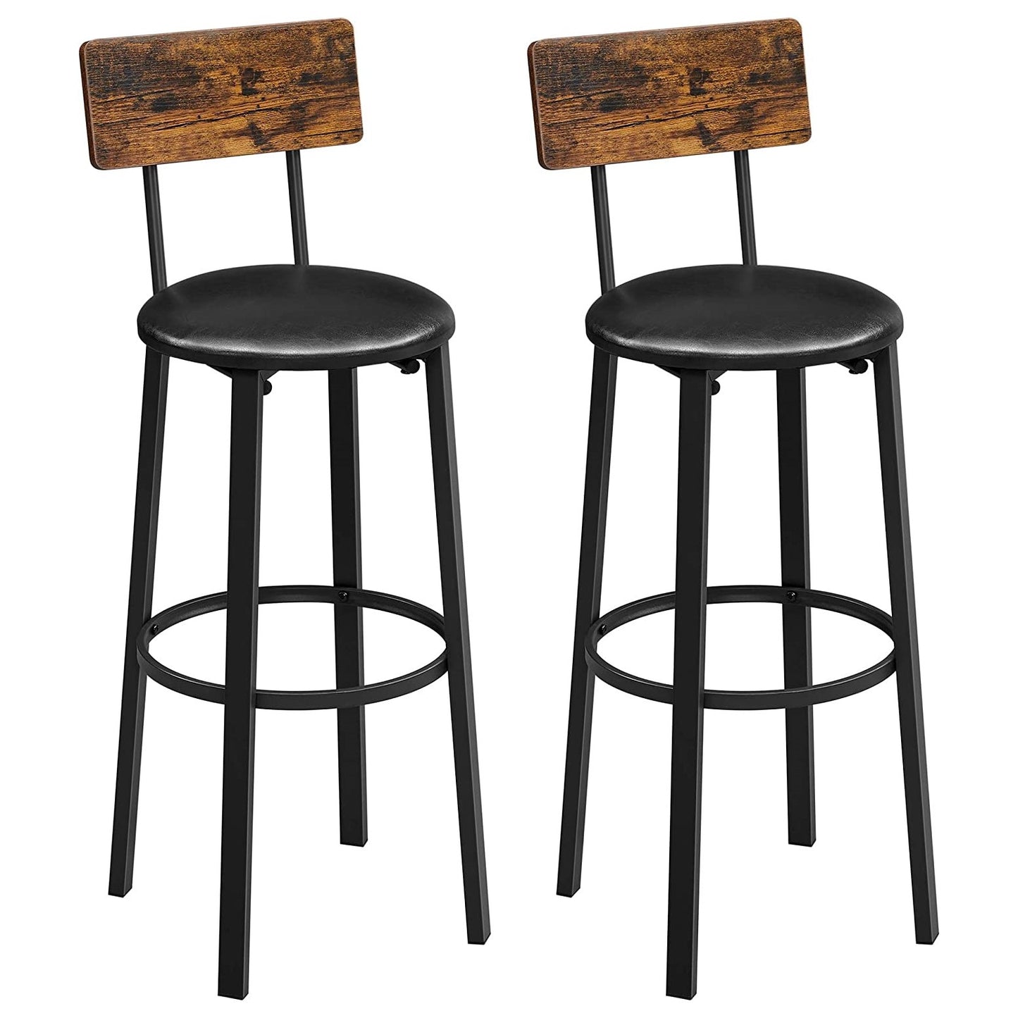 VASAGLE Set of 2 Bar Stools with Footrest PU Cover Vintage Brown Black