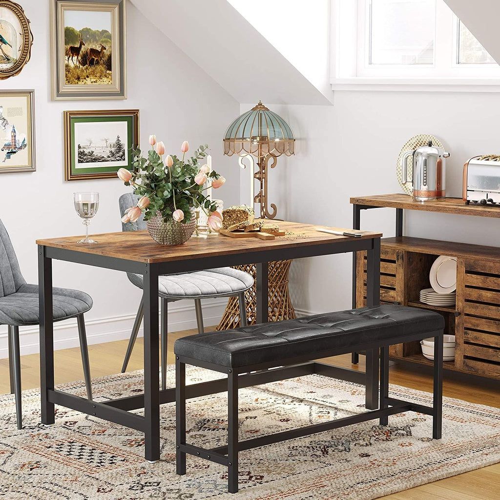 VASAGLE Dining Table Bench with PU Leather Padded Seat Steel Frame Black