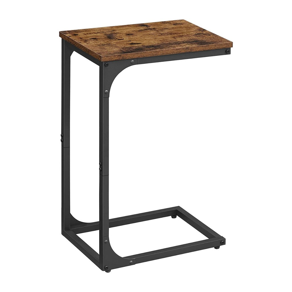 VASAGLE Slim End Table with Metal Frame Industrial Rustic Brown and Black