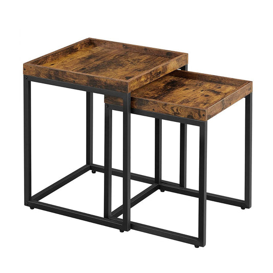 VASAGLE Set of 2 Coffee Tables with Raised Edges Nesting Tables Industrial Rustic Brown and Black