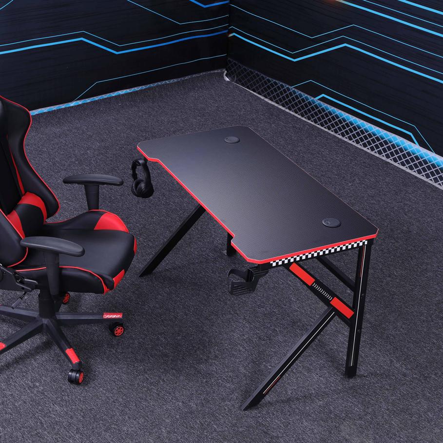 Gaming Desk Desktop PC Computer Desks Desktop Racing Table Office Laptop Home K-Shaped Legs Black 140cm