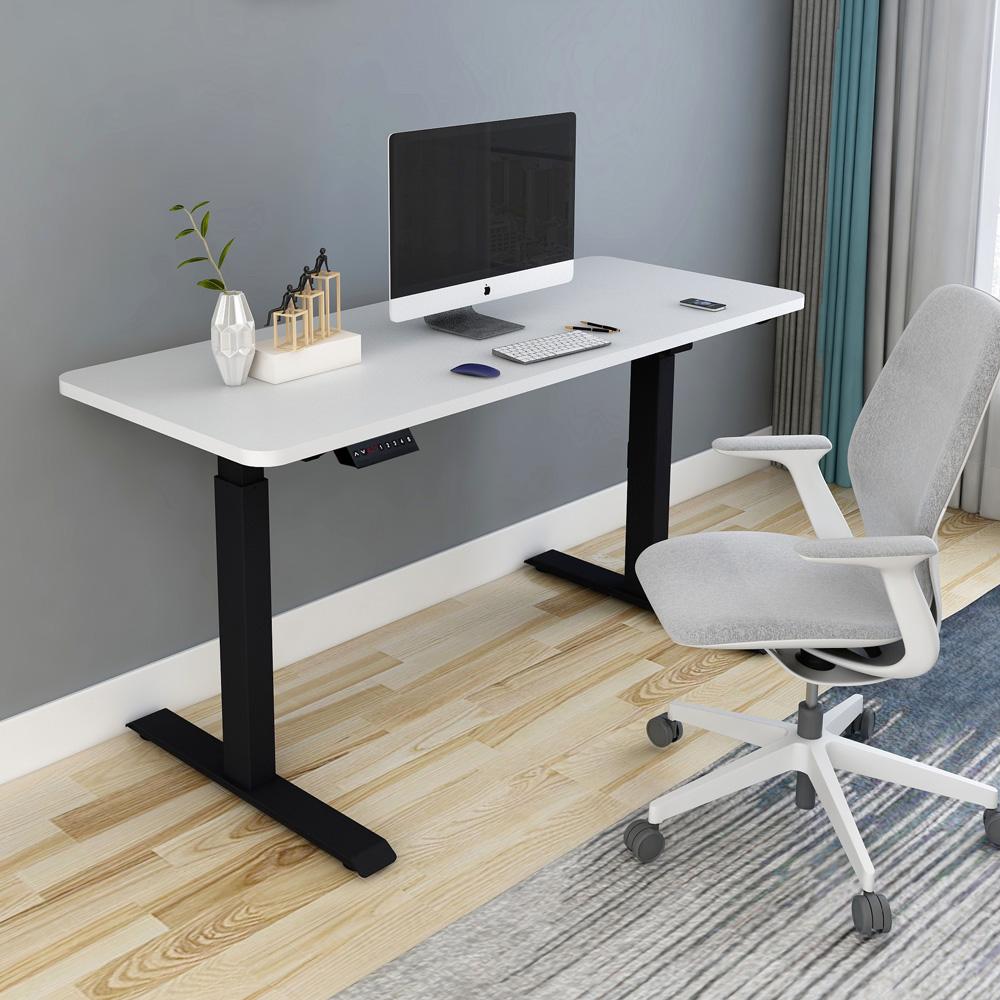 120cm Standing Desk Height Adjustable Sit Black Stand Motorised Black Single Motor Frame White Top