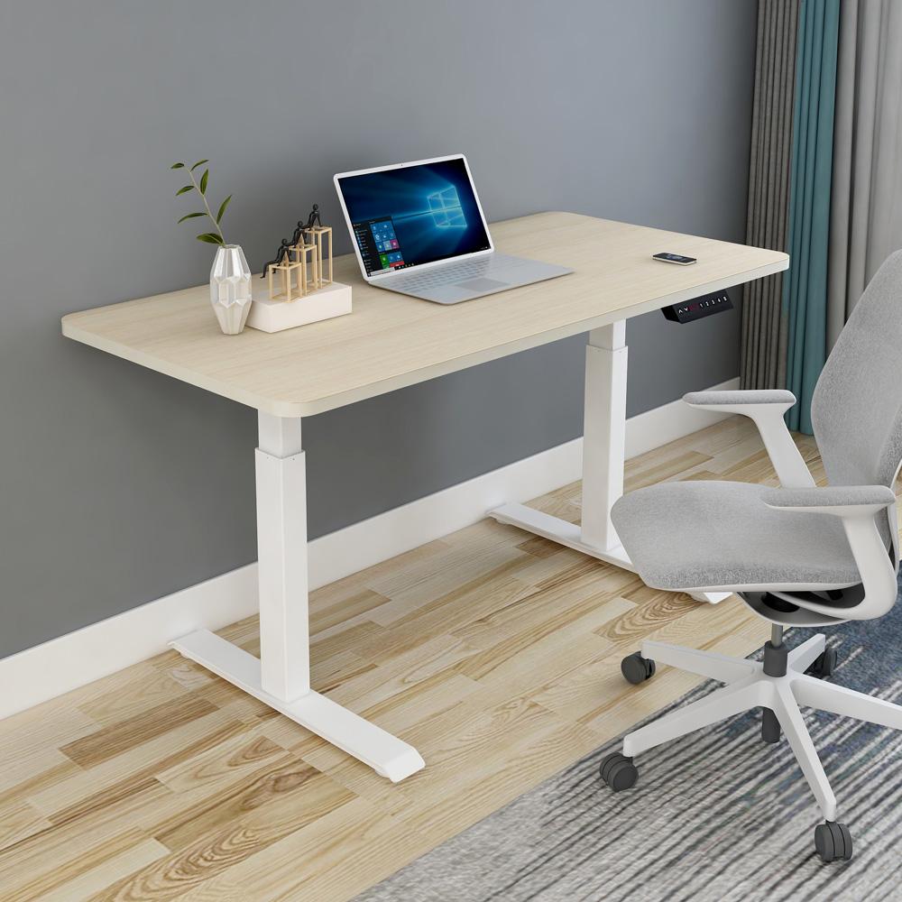 140cm Standing Desk Height Adjustable Sit Stand Motorised Grey Single Motor Frame Maple Top