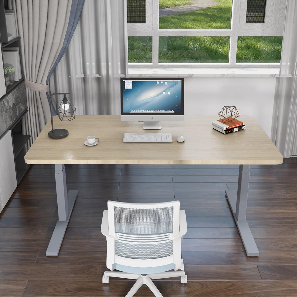 140cm Standing Desk Height Adjustable Sit Stand Motorised Grey Single Motor Frame White Top