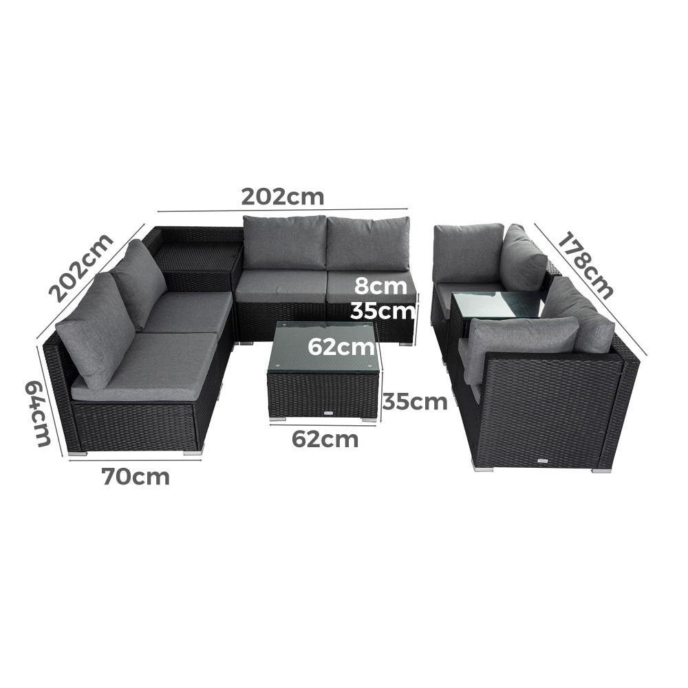 Modular Outdoor Lounge Set-9pcs Sofa, Armchairs and Coffee Table