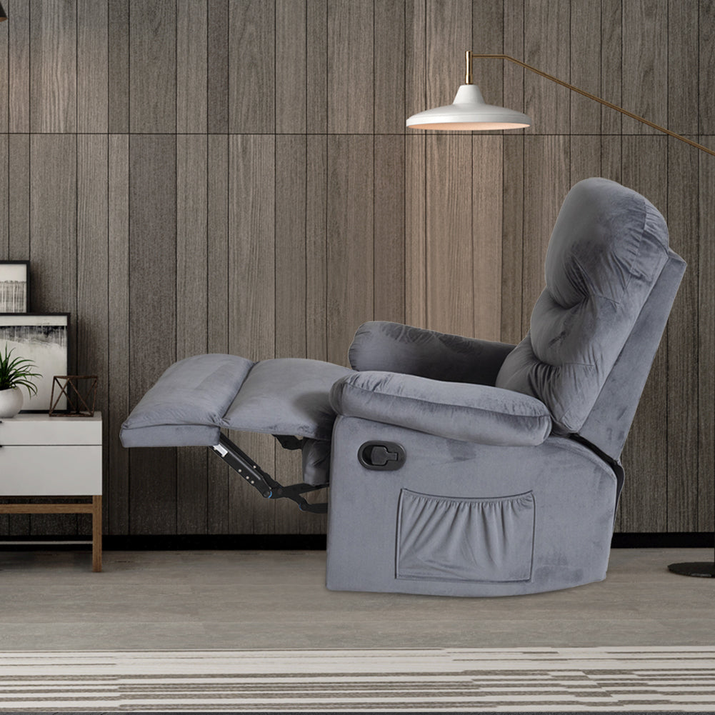 Wide Manual Single Recliner Sofa-Velvet Grey