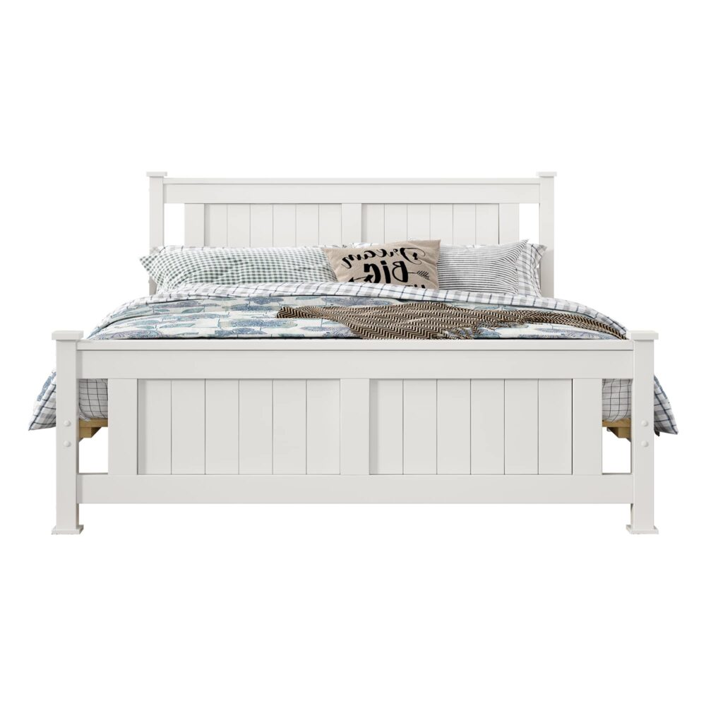 Double Solid Pine Timber Bed Frame-White