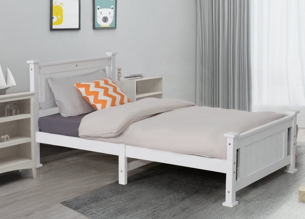 Double Solid Pine Timber Bed Frame-White